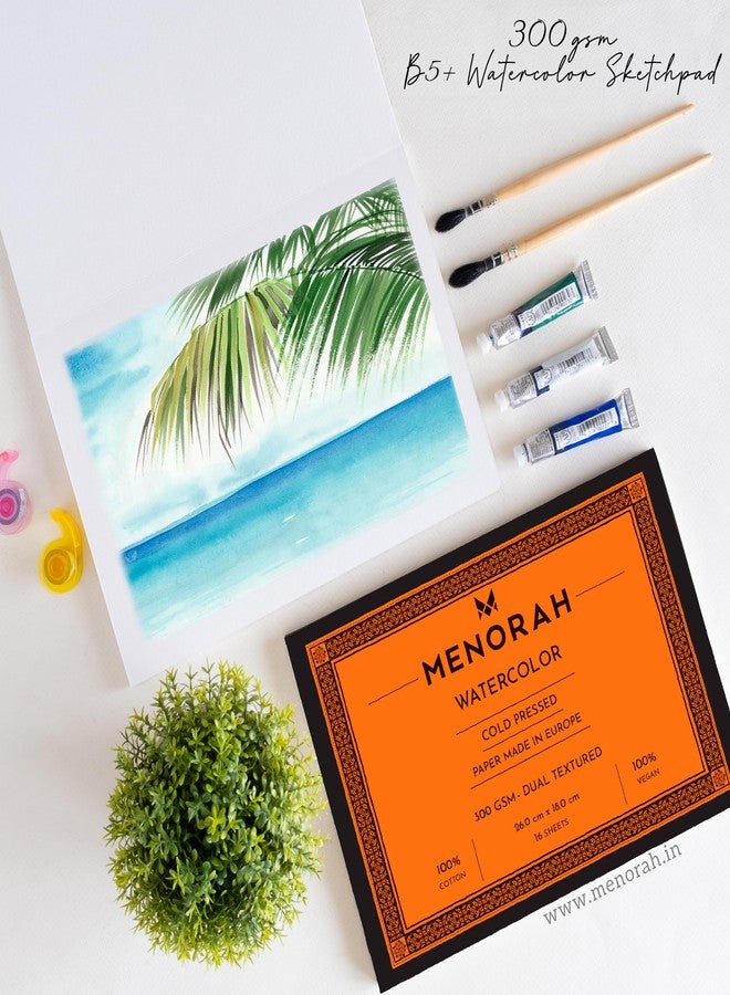 MENORAH مينورا - B5 بلس - 300 غرام/متر مربع - أوراق رسم ألوان مائية مزدوجة الملمس - كراسة رسم فنية من القطن 100% - (26.0 سم × 18.0 سم) - (14 ورقة / 28 صفحة) - مثالية للألوان المائية، والأكريليك، والغواش، والرسم - طرف الكراسة مُلصق - Image 5